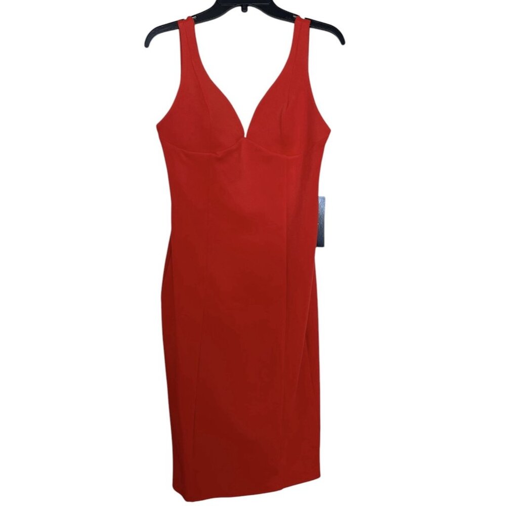 Bebe Dress Womens Size Small S‎ Red Sleeveless V Neck Stretch Ladies